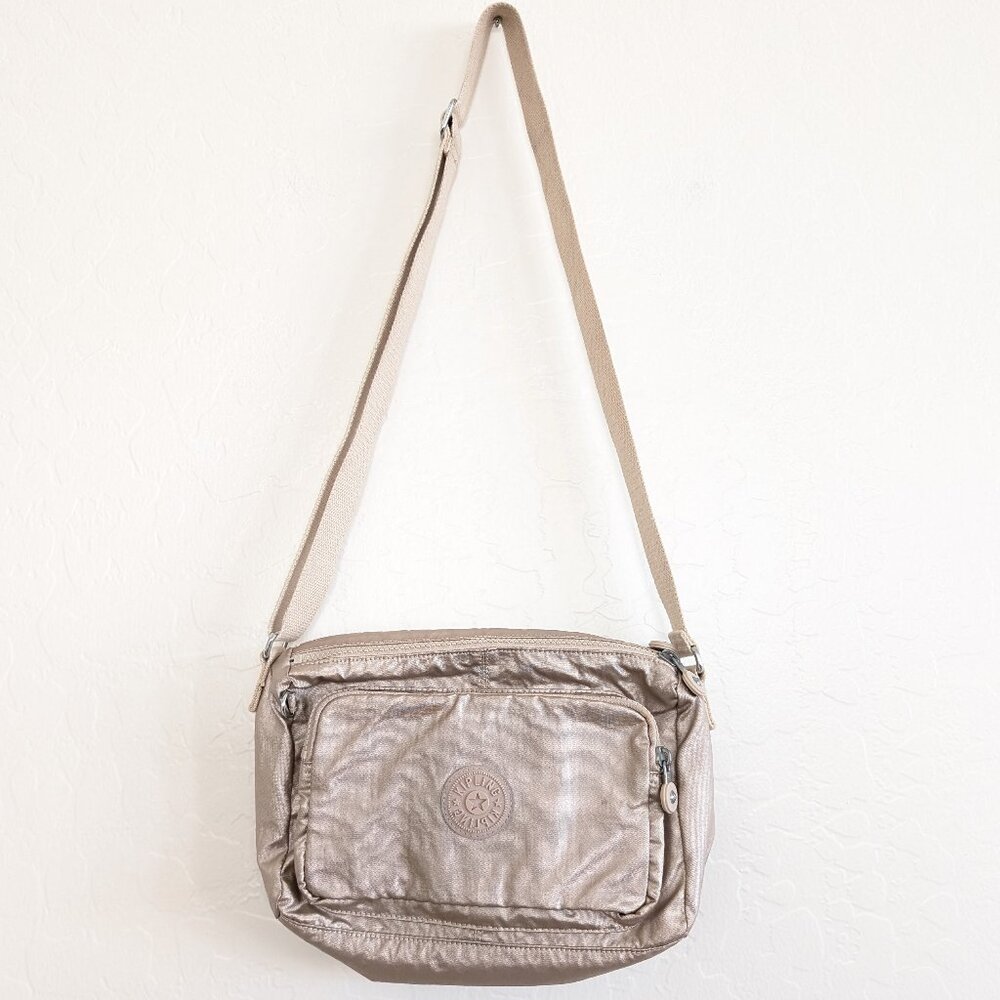 KIPLING‎ Crossbody Quartz Metallic Two Zipper Top Pocket Strap Y2K Purse READ